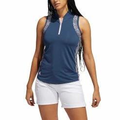 Adidas Women's Ultimate365 Printed Sleeveless Polo -Shoes Popular Store adidas fw22 womens ultimate365 printed sleeveless polo crew navy front itempicture