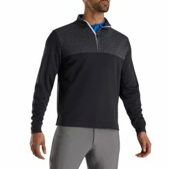 FootJoy Heather Yoke Half Zip Pullover -Shoes Popular Store footjoy heather yoke half zip pullover black front itempicture