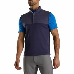 FootJoy Heather Yoke Half Zip Vest -Shoes Popular Store footjoy heather yoke half zip vest navy front itempicture